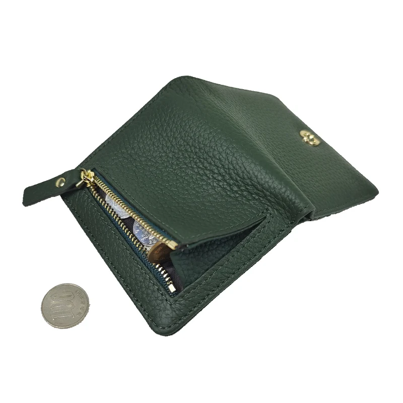 Genuine Cow Leather Cute Cat Decoration Short Wallet Women Fashion Cowhide Purse with ID Card Holders Coin Purse Card Holder