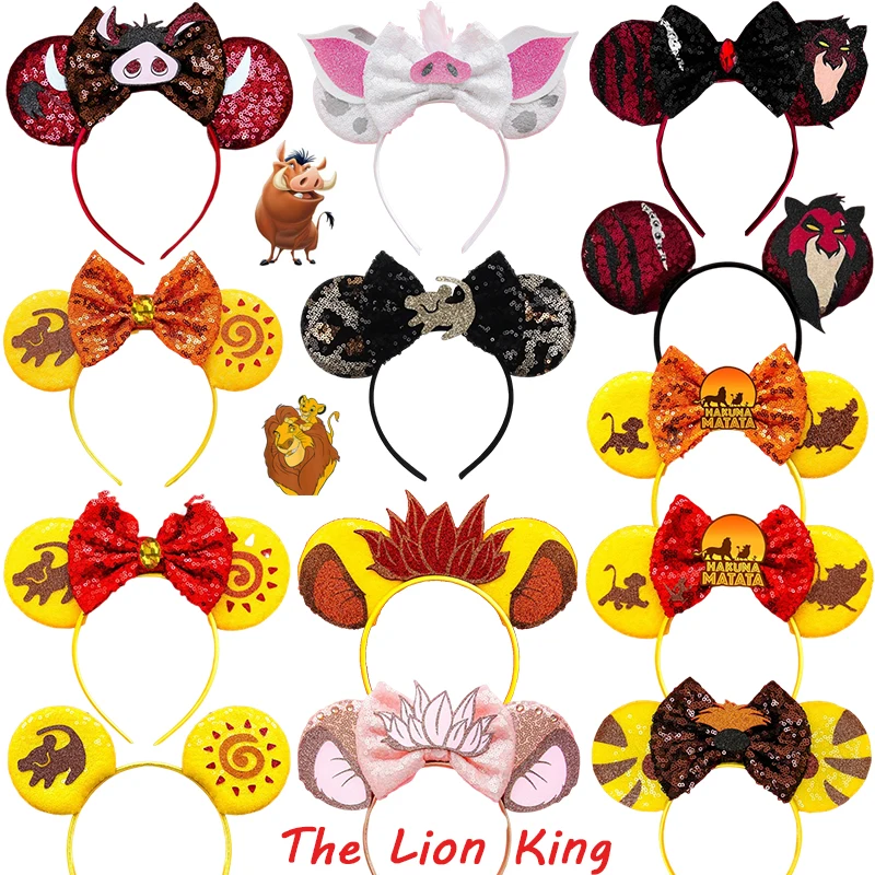 

The Lion King Ears Hair Accessories For Girls Disney Pumbaa Simba Hairbands Women HAKUNA MATATA Sequins Bow Headbands Kids Gifts