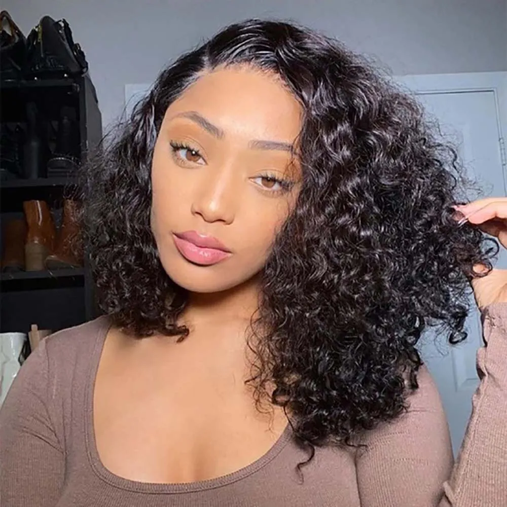 Brazilian Short Bob 13x4 Full Lace Frontal Human Hair Wigs Water Wave Transparent Lace Front Curly Remy Wig For Women PrePlucked