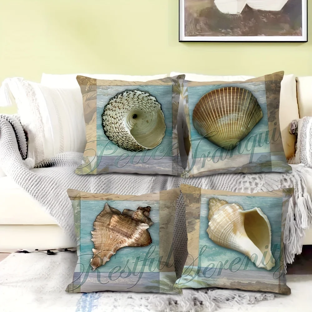 Linen Pillowcase, Single-sided Conch Pillowcase, for Living Room Bedroom Sofa, No Pillow Padding, 18*18 Inches