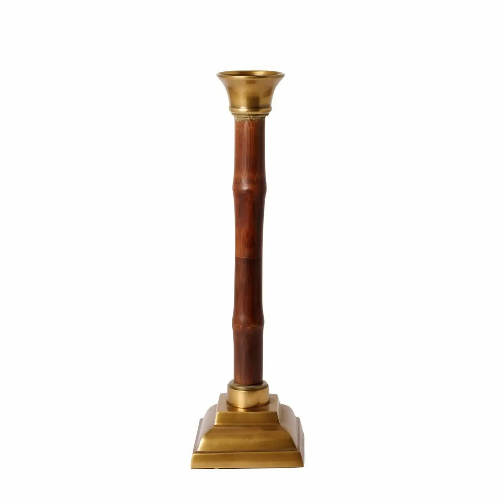 Tiered Tabletop Candle Holder with Bamboo Column and Square Base for Dining Table Mantel Decor Calm Inviting Atmosphere