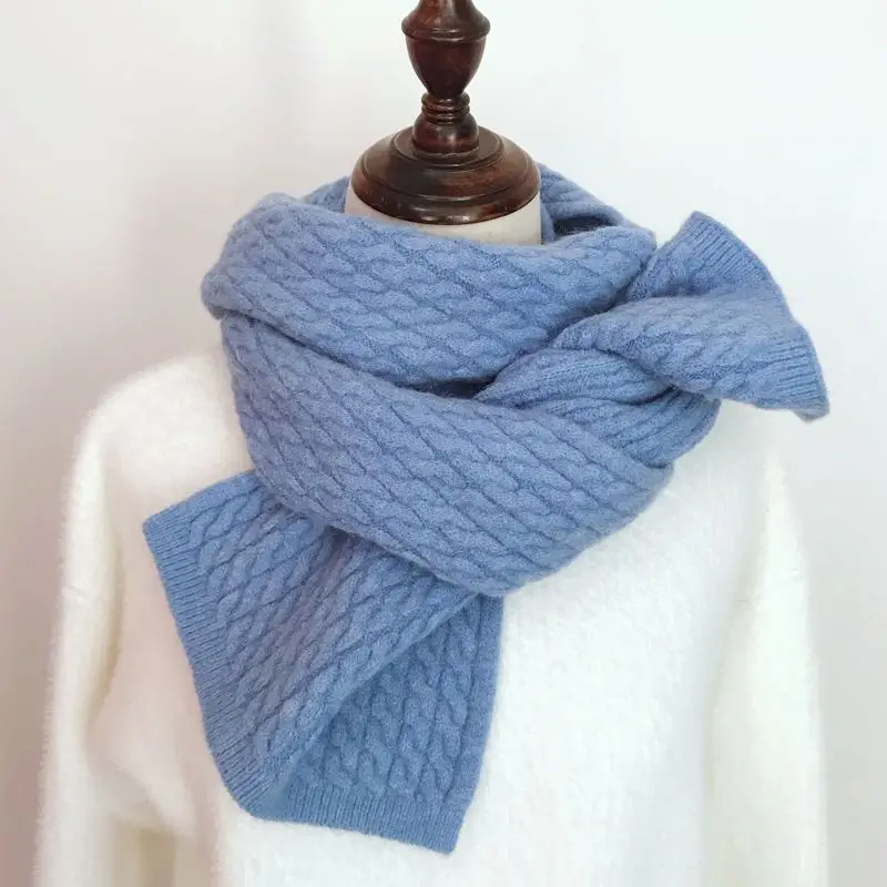 

Winter Knitted Scarf for Women Solid Colors Lady Outdoor Warm Shawl Woolen Neckerchief Female Soft Bufanda Muffler E1214
