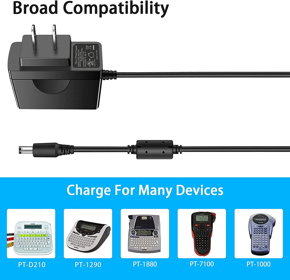 9V Power Supply for Brother P-Touch PT-D210 PT-E100 PT-D200 PT-H110 PT-2030VP PT-1290 PT-1880 Label Makers Replace AC Adapter Ch