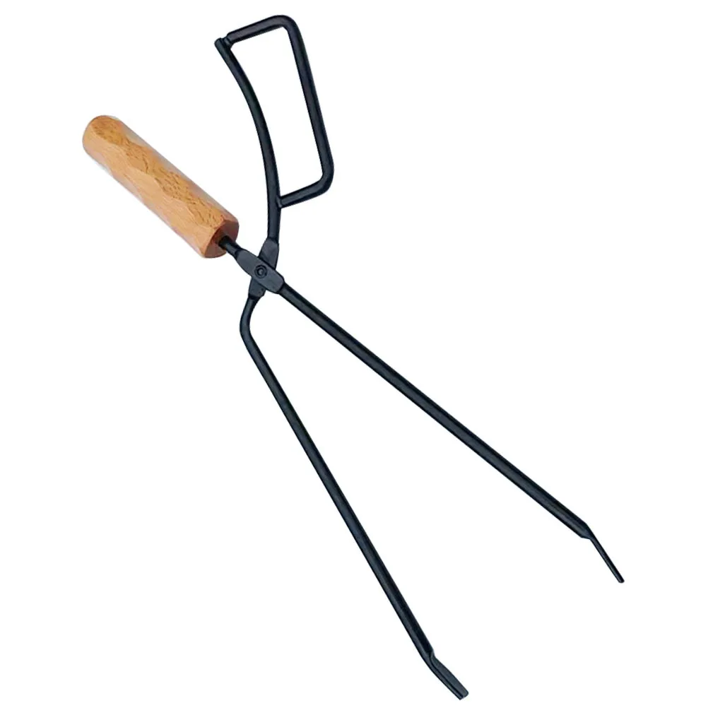 

Bbq Charcoal Tongs Heavy Duty Fire Pit Tongs For Fireplace Camping Outdoor Barbecue Iron Wood Handle Log Grabber Lengthened