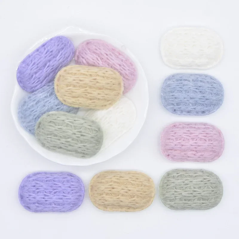 24Pcs 38*25mm Knitting Pattern Woolen Fluffy Clip Applique for Clothes Sewing Patches DIY Headwear Hair BB Clips Accessories