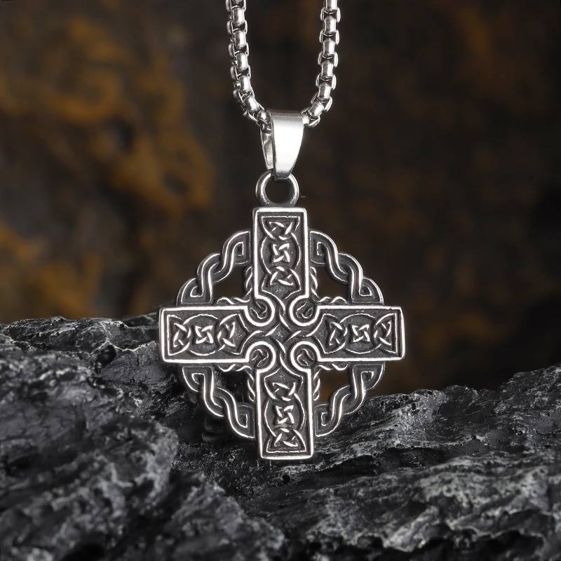 Celtic Cross Necklace for Men Women Vintage Viking Irish Knot Amulet Pendant Lucky Jewelry Gift