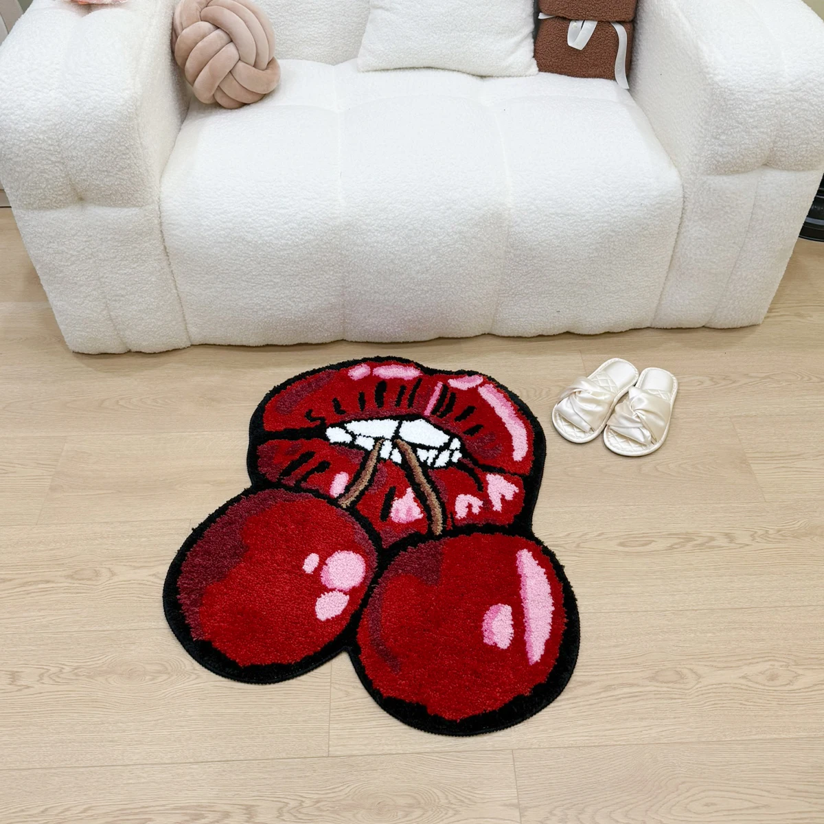 Cherry Red Lips Creative Pattern Rug Cloakroom Game Room Housewarming Gift Handmade Non-Slip Unique Decorative Carpet Floor Pad
