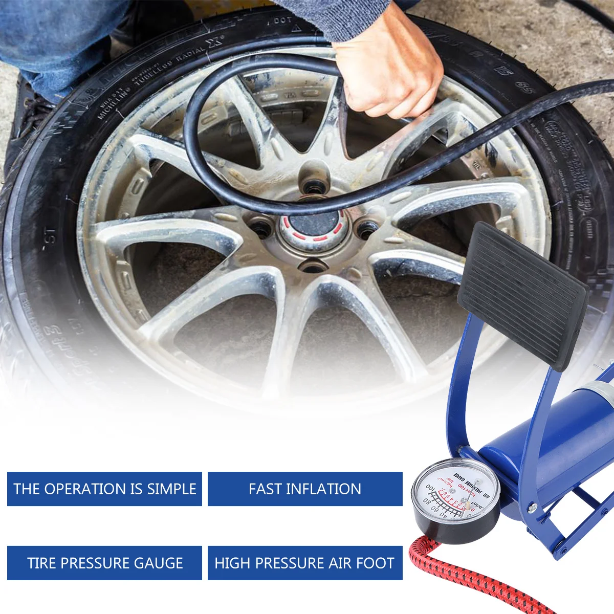 

Портативный насос для накачивания шин, легкий многофункциональный клапан, автомобильный велосипед, мотоцикл, резиновая лодка, манометр для надувной кровати