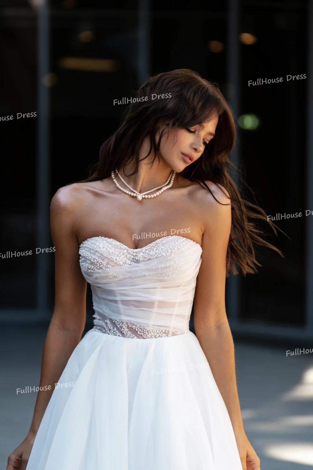 Vestido de novia bohemio personalizado con cuello en forma de corazón, vestido de novia plisado de Organza con abertura lateral, vestido de novia con cuentas y manga abombada