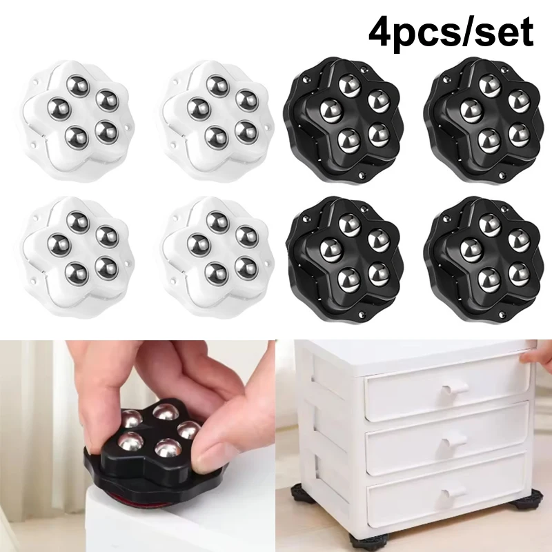 4Pcs Self Adhesive Caster Wheels Super Load-bearing 5 Beads 360° Rotating Wheels For Home Appliances Storage Boxes