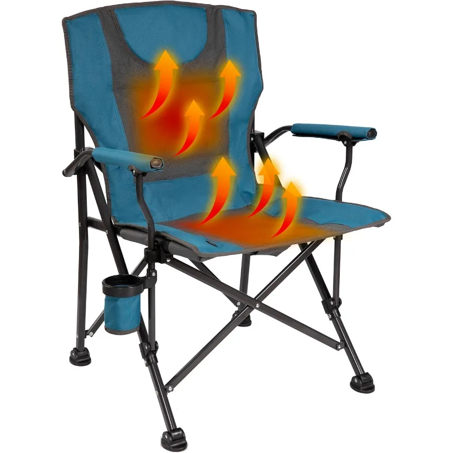 كرسي تخييم ساخن للتعبيرات في الفناء الخلفي مع حامل أكواب، كرسي تخييم محمول قابل للطي مع 3 إعدادات للحرارة، خفيف الوزن يعمل بمنفذ USB