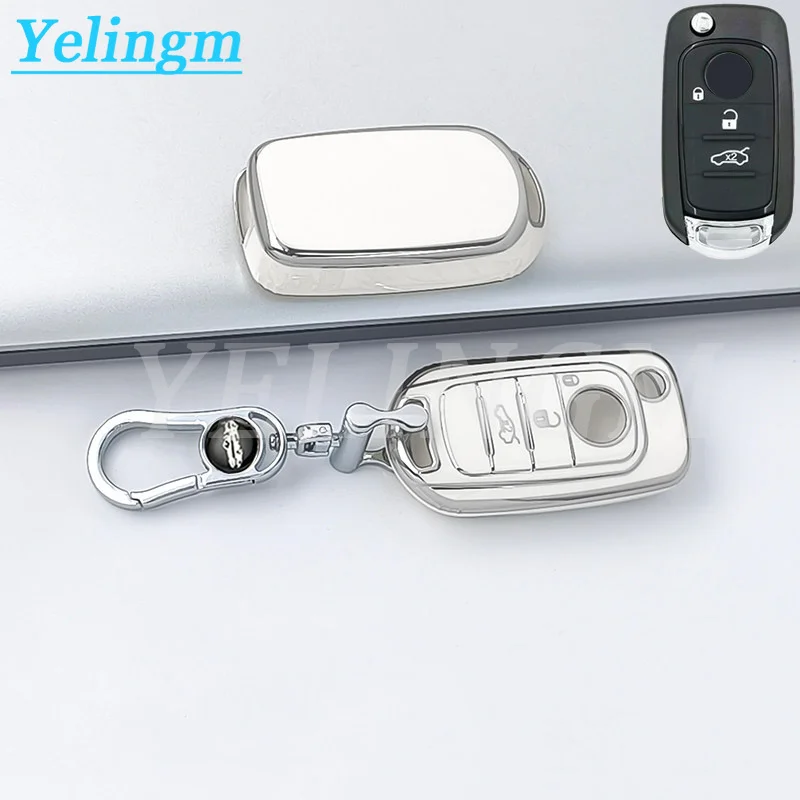 Car Flip Key Case Cover Soft TPU Shell Fob for FIAT Tipo Toro Nuovo Freedom 500X Doblo Argo Grazie Key Protector with Keychain