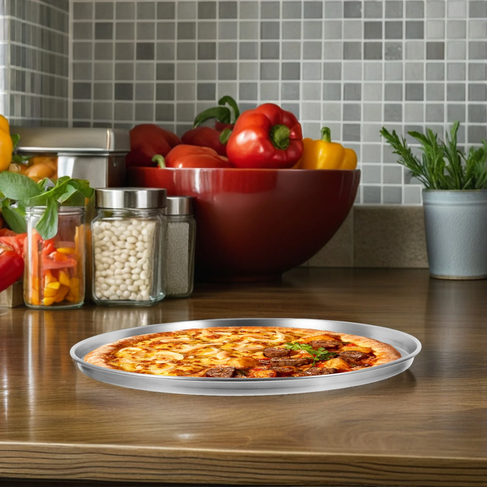 

Поднос для пиццы из нержавеющей стали, 26 см, утолщенная круглая тарелка для выпечки, равномерное нагревание, антипригарная духовка, барбекю, приготовление на пару, кухонная утварь, сервировка металла