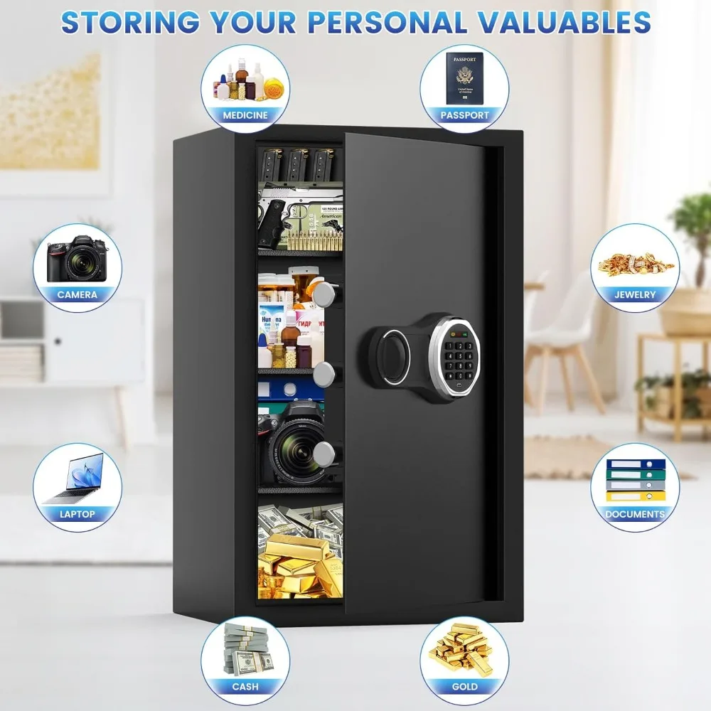 صندوق أمان مقاوم للحريق مع لوحة مفاتيح بإضاءة خلفية، أمان شخصي 4.5 قدم مكعب، مضاد للسرقة، حقيبة مستندات مقاومة للحريق
