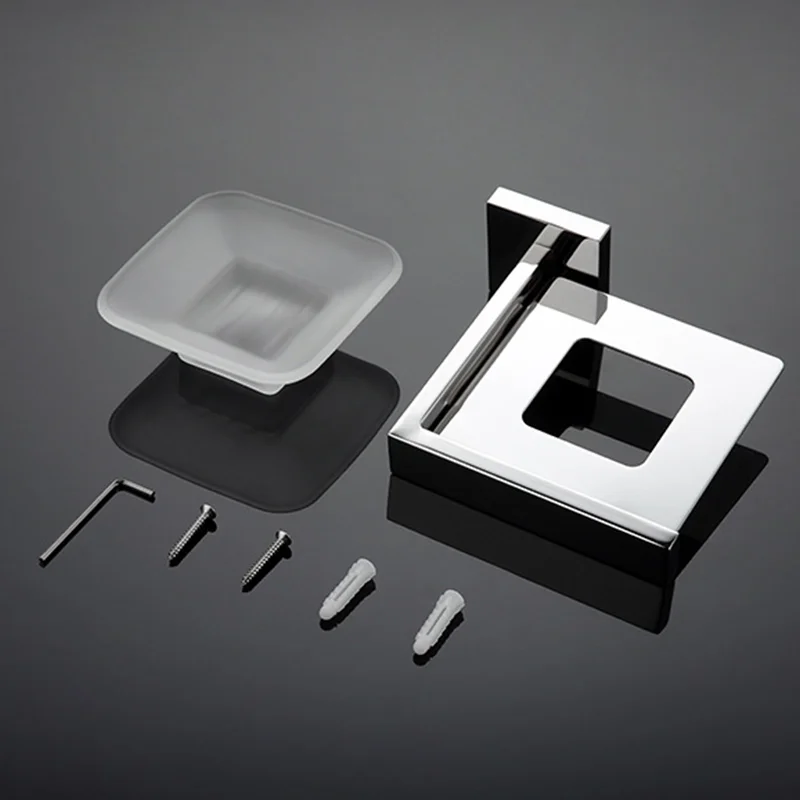 Square Stainless Steel Chrome Bathroom Hardware Set - Includes Towel Rack Towel Bar Tissue Holder Robe Hook for Bath Decor