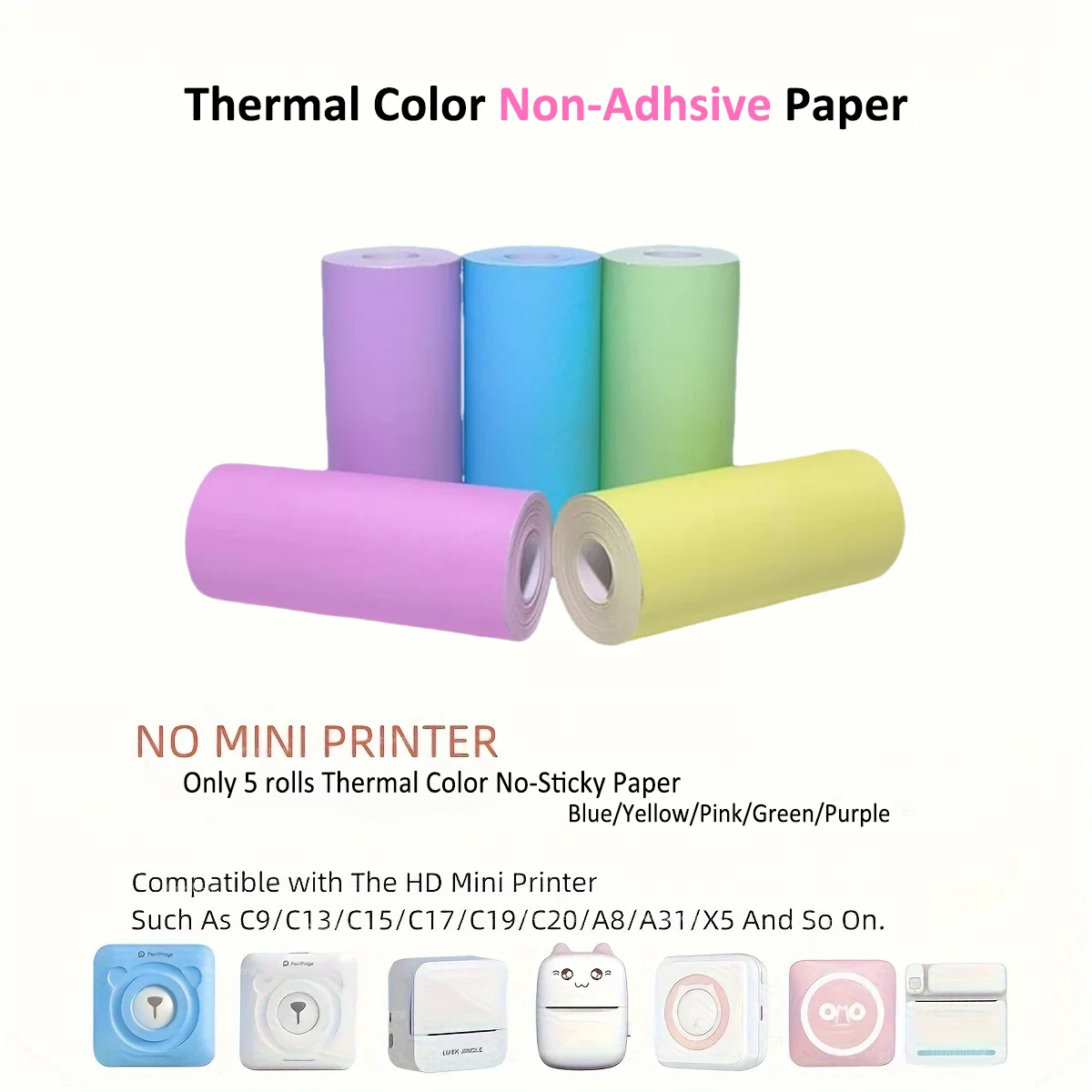 5 Color Non-sticky Paper Thermal Printer Paper 57x25mm Colorful Paper for Mini Sticker Portable Printer For Camera Instant Print