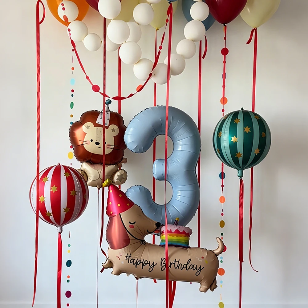 Marca Blaues Zahlenballon-Set, Wurst-, Geburtstags-, Hunde- und Löwenförmige Ballons für Geburtstagsfeier, Jubiläumsdekoration, Foto-Requisiten