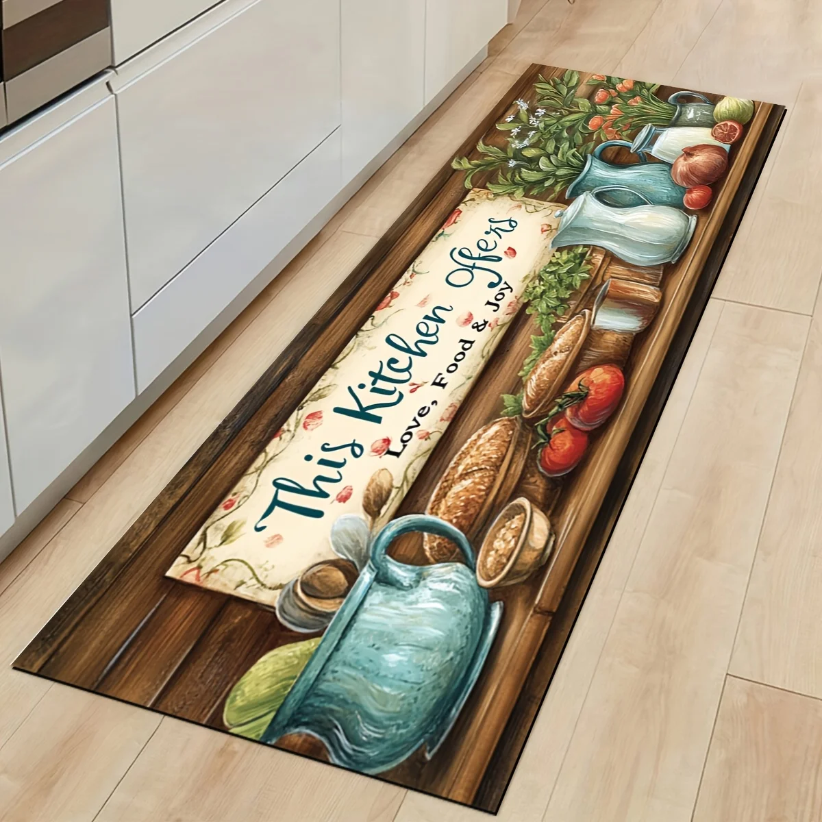 Vintage Kitchen Quote Rug Non-Slip Washable Floor Mat Food Utensils Pattern  Kitchen Hallway Diatom Mud Water Absorbent Carpet