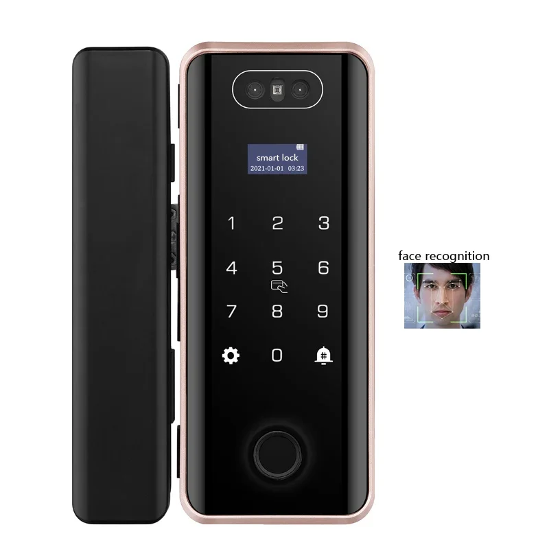 Full automatic frameless Glass door fingerprint Biometric Digital password face recognition lock smart  Tuya wifi app