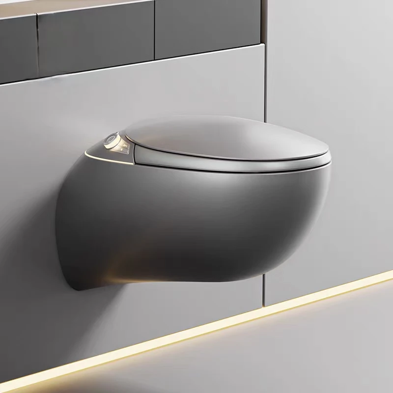 リモコン付き先進スマート壁掛けトイレ、細長いボウル形状、Pトラップ排水、温水洗浄便座