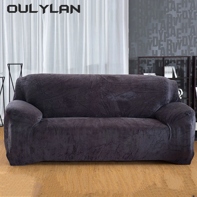 Plush Solid Color Thicken Elastic Sofa Slipcover Non-slip Sofa Cover Couch Furniture Protector for Living Room Home Decor