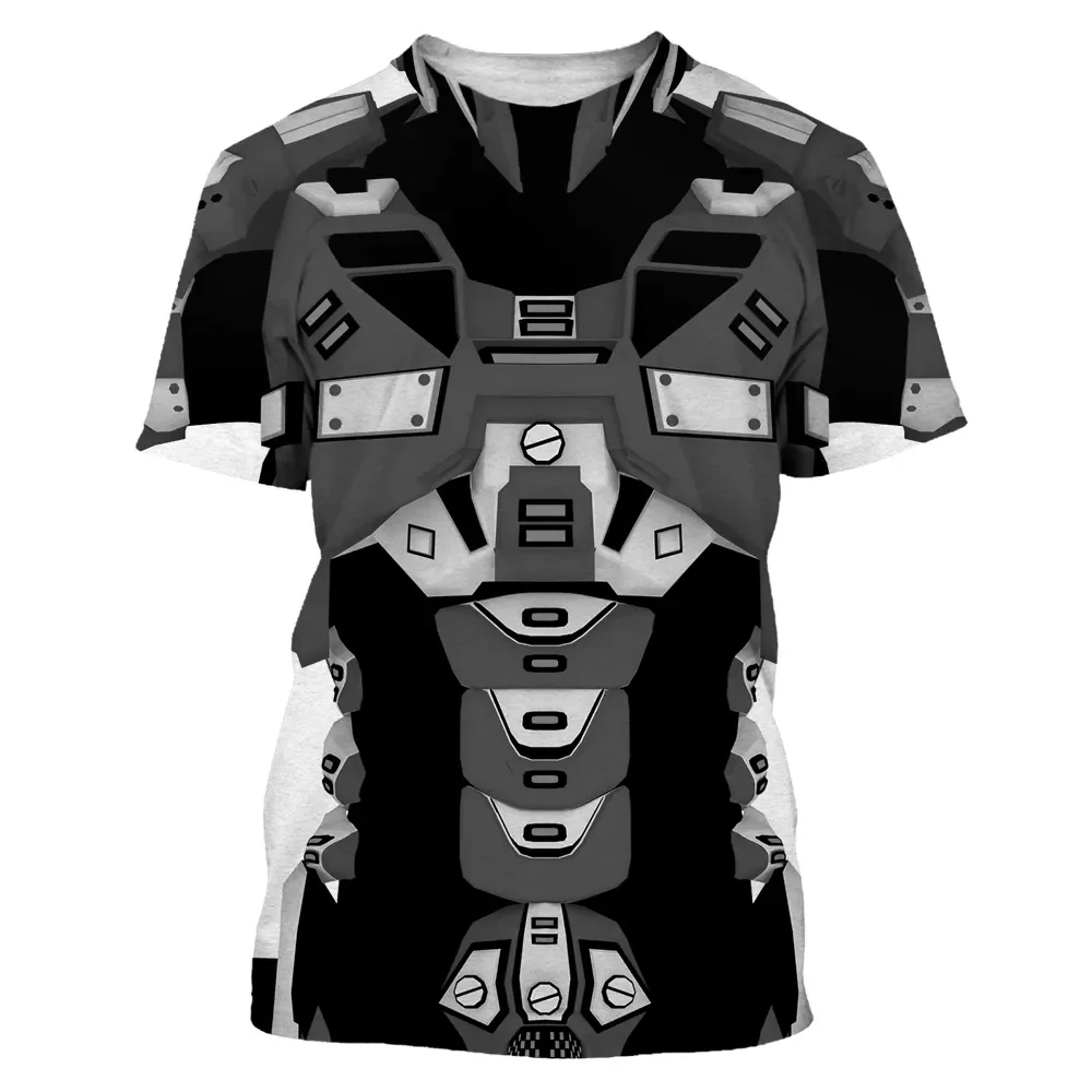 Men\'s Oversized T-shirt, 3D Armor Shirt, Oversized Round Neck Short Sleeves, Metallic Style Printing, Trendy, Fashionable, Casua