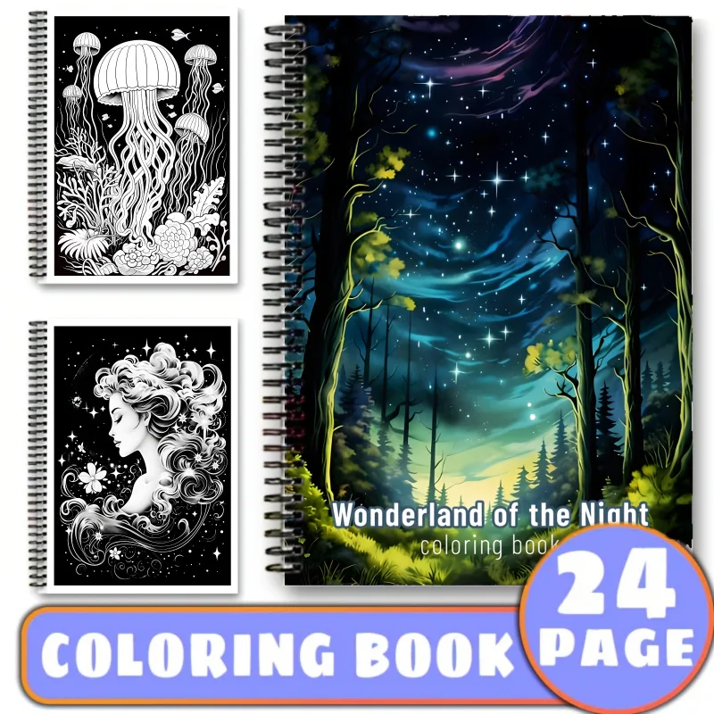 Cross-border new arrival: a4 nighttime wonderland coloring book - spiral bound adult coloring & doodling book
