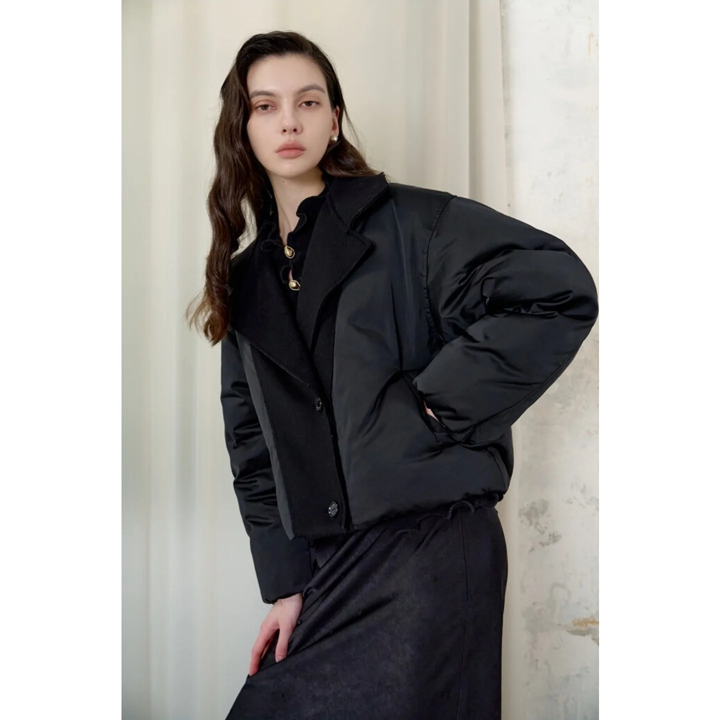 00 lã camere retalhos para baixo jaet gola commuter versátil calor feminino faion outerwear casaco