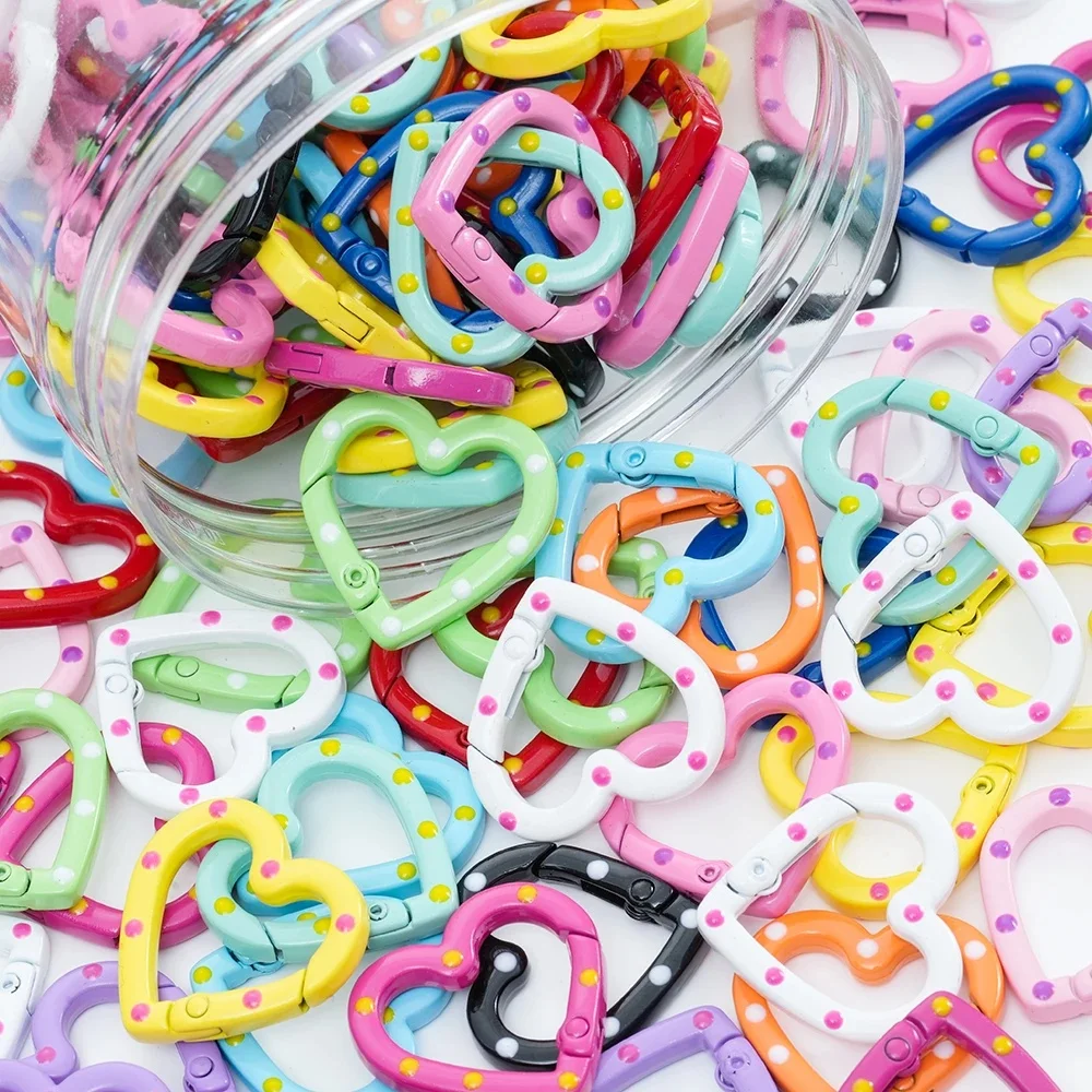 5/10pcs/lot Metal Heart Ring Spring Clasp Carabiner 25mm Keychain Clips Hook Dog Chain Diy Jewelry Buckle Connector Supplies