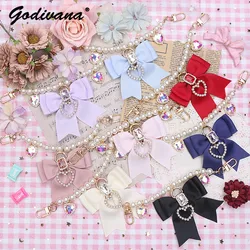 Handgemachte japanische Stil Mädchen süße süße Bogen Strass Saiten Perlen Handtasche Anhänger Lolita Tasche Charms Schlüssel ringe Zubehör