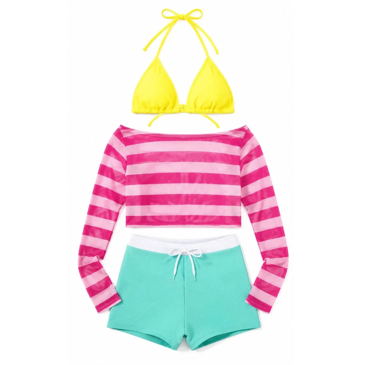 Women's 2026 Long Sleeve Quick Dry High Elasticity Durable Two-Piece Bikini Tankini Set for Women Summer Beachwear with Striped