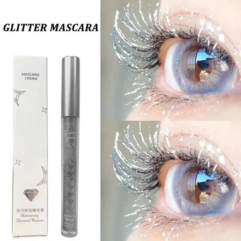 1 stücke Splitter Glitter Mascara schnell trocknen langlebige wasserdichte Curling dicke glänzende Wimpern sexy Diamant Mascara