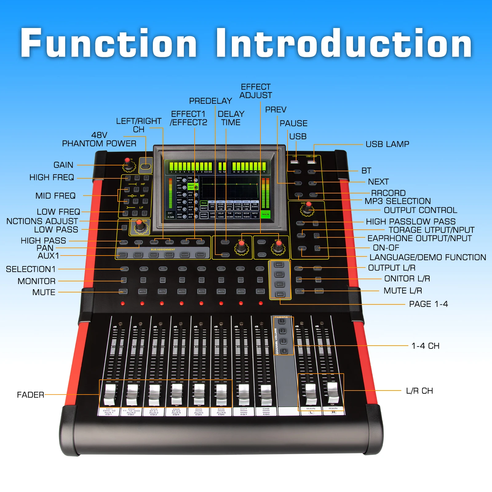 Consola mezcladora profesional MD12, Mezclador de Audio Digital de 12 canales para estudio/rendimientos en vivo/encendido