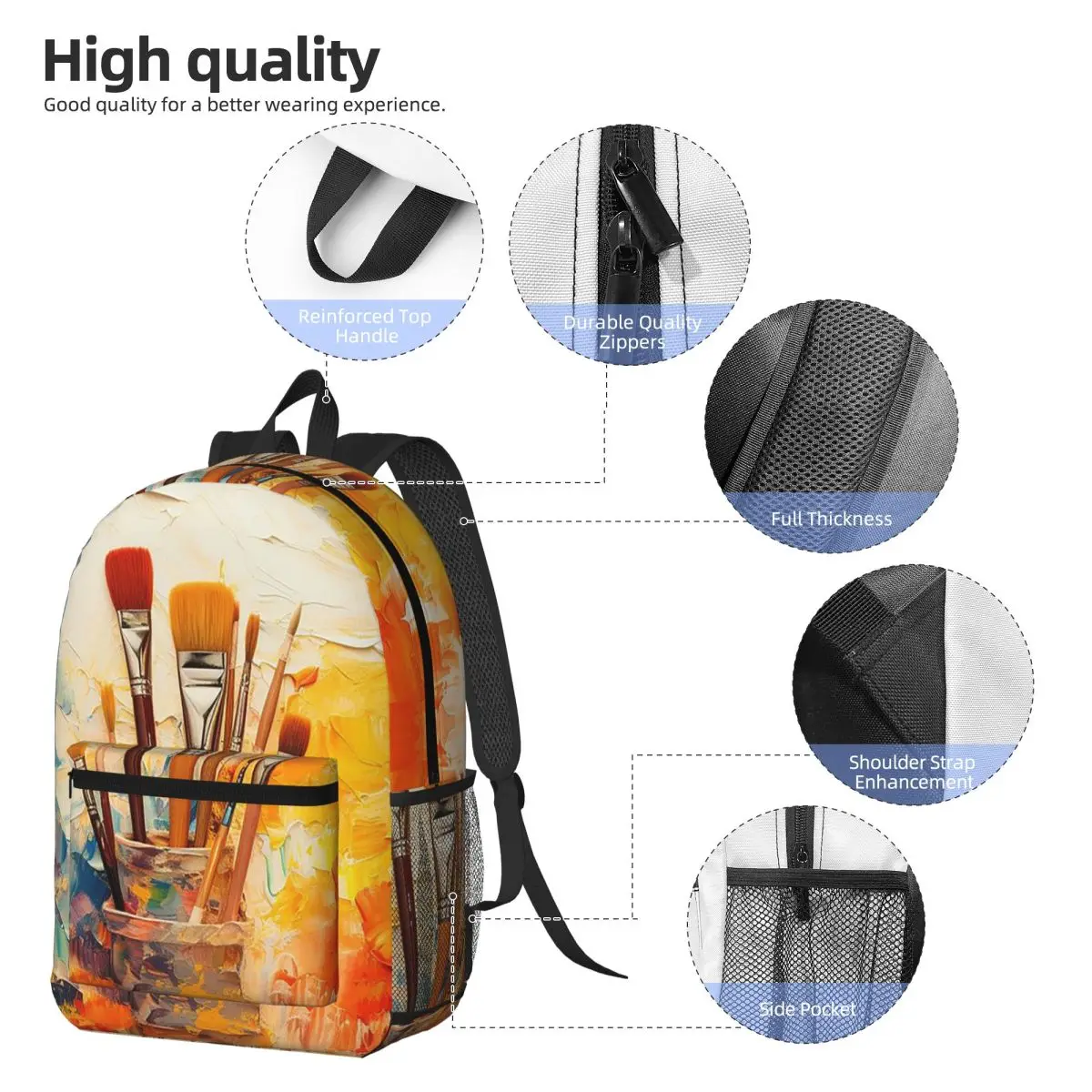 Colour Paint Brush Brushes Print Backpack Daypack Large Capacity Boys Girls BookBag School Bag Shoulder Bags for Men Women