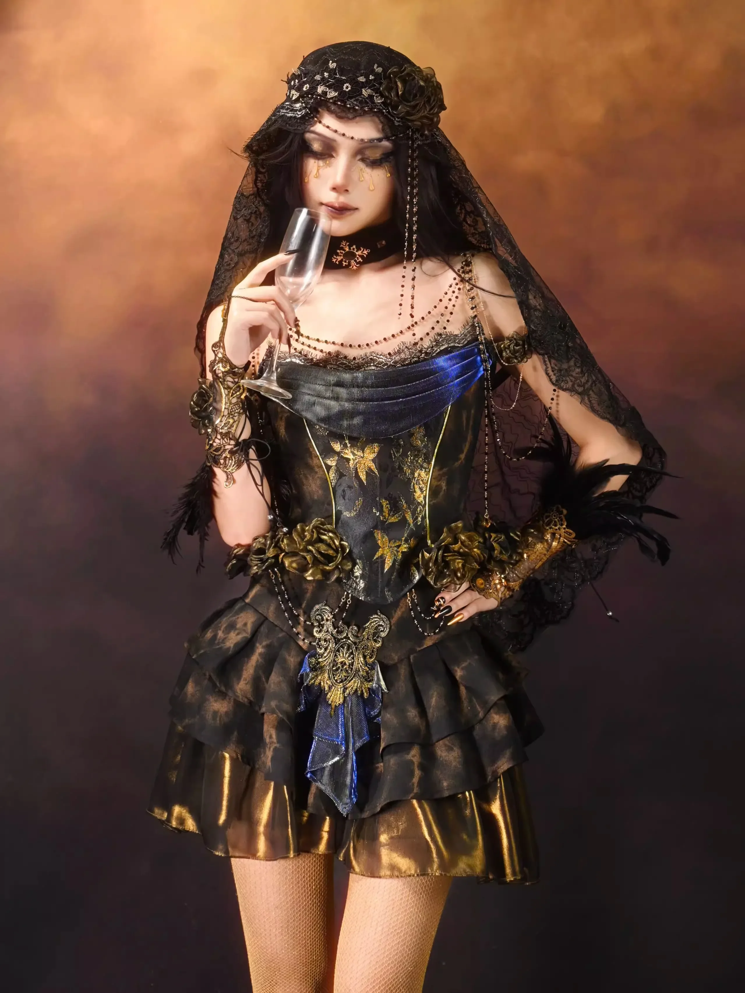 IMU Blood Supply Original Heavy-made Gorgous Golden Ruffles Party Classic Mesh European Gothic Mini Cake Skirt Women Skirt Pant