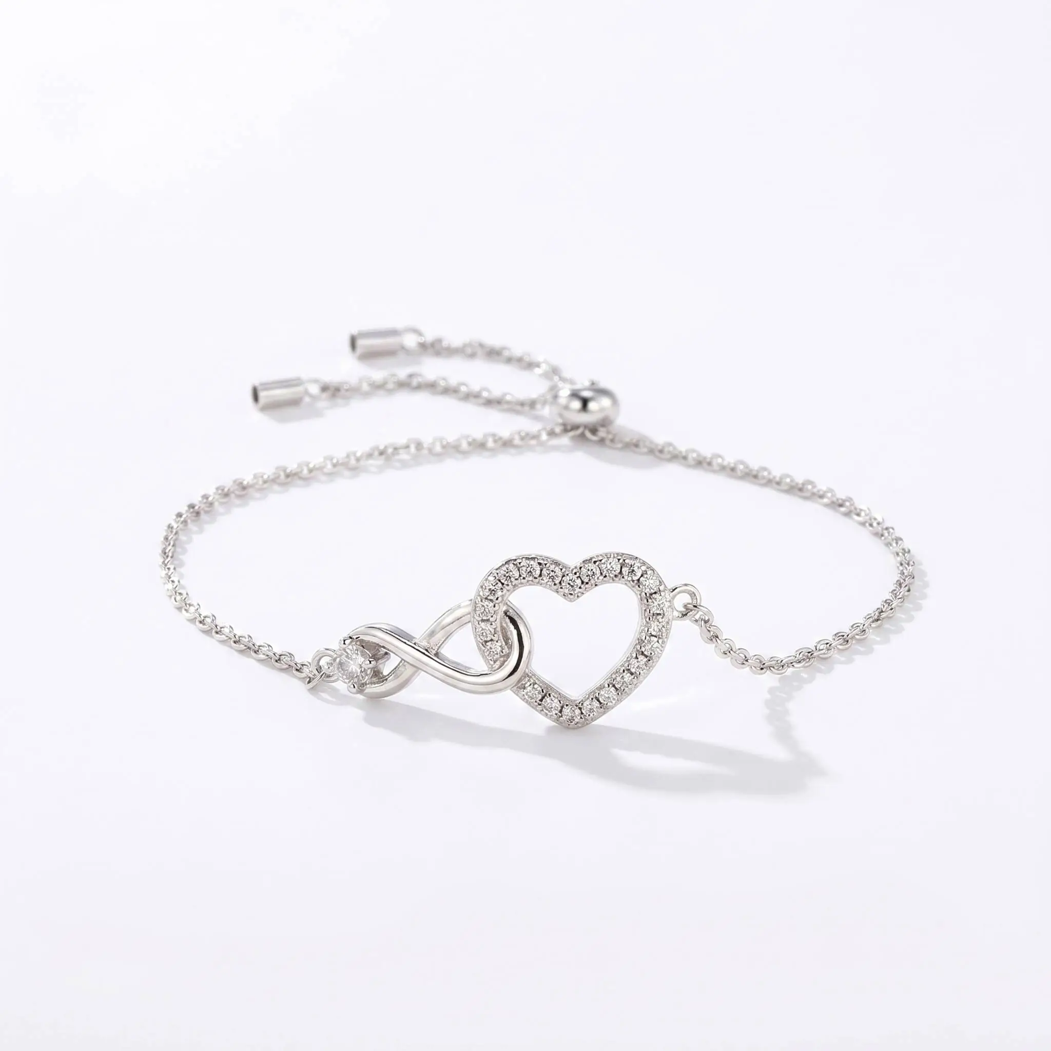 Adjustable 925 Sterling Silver Moissanite Bracelet, Infinity Heart Moissanite Bracelet for Women, Romantic Love Jewelry