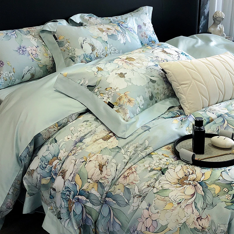 

American style Flowers Printing Bedding Sets Luxury Egyptian Cotton Duvet Cover Bed Sheet Linen Pillowcases king Queen Size