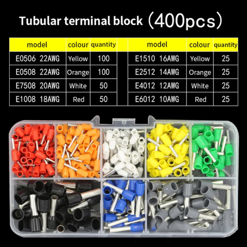 400pcs Tube Type Terminal Set European Type Tube Type Terminal Combination Boxed Cold Pressing Terminal