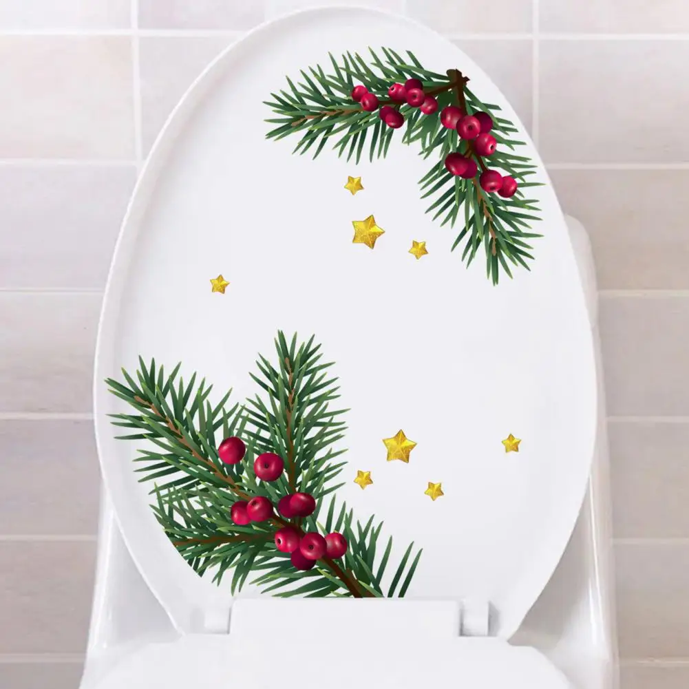 Christmas Tree Toilet Sticker Christmas Toilet Sticker Festive Toilet Sticker Christmas Pine Fruit Star Wall Decoration for Warm