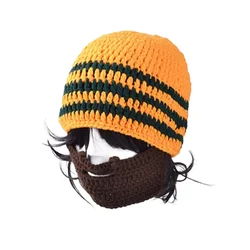 Men's Beard Hat Knitted Winter Beanie Striped Bonnet Touca Gorro Blue Gray Yellow Orange