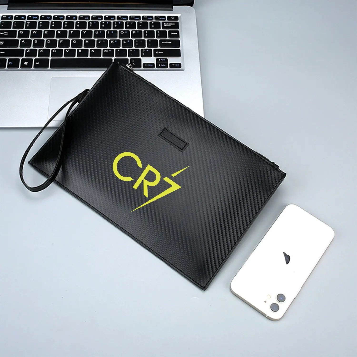 CR7 yellow logo sharp design Elegant Printed PU Men's Handbag Fashionable and Practical for Everyday Carry