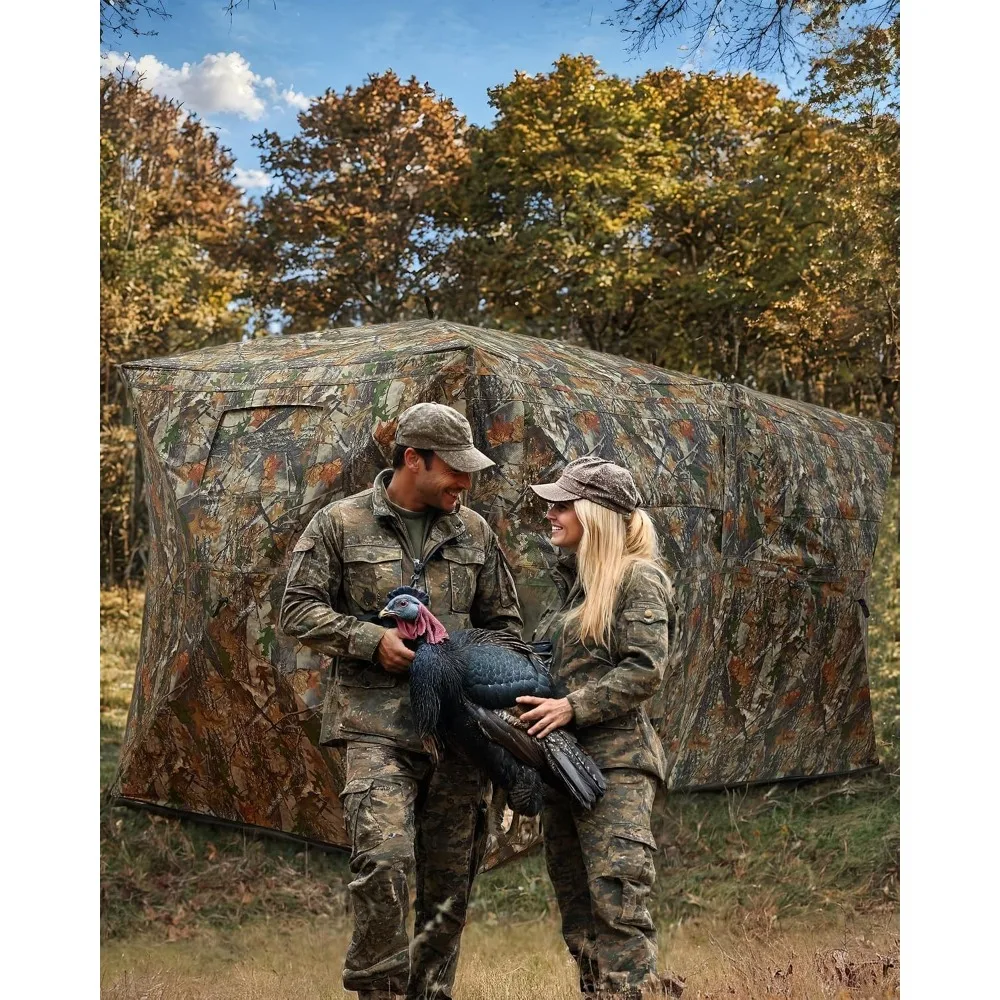 Pop Up Ground Hunting Blind with 270° See Through View Windows 4-6 Hunters Waterproof Camouflage Hunting Tent Sturdy Carry view 4