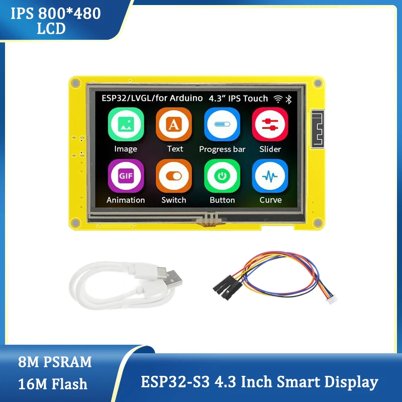 ESP32-S3 HMI 8M PSRAM 16M Flash for Arduino LVGL 4.3 Inch IPS Screen 800*480 Smart Display WiFI and Bluetooth RGB LCD TFT Module