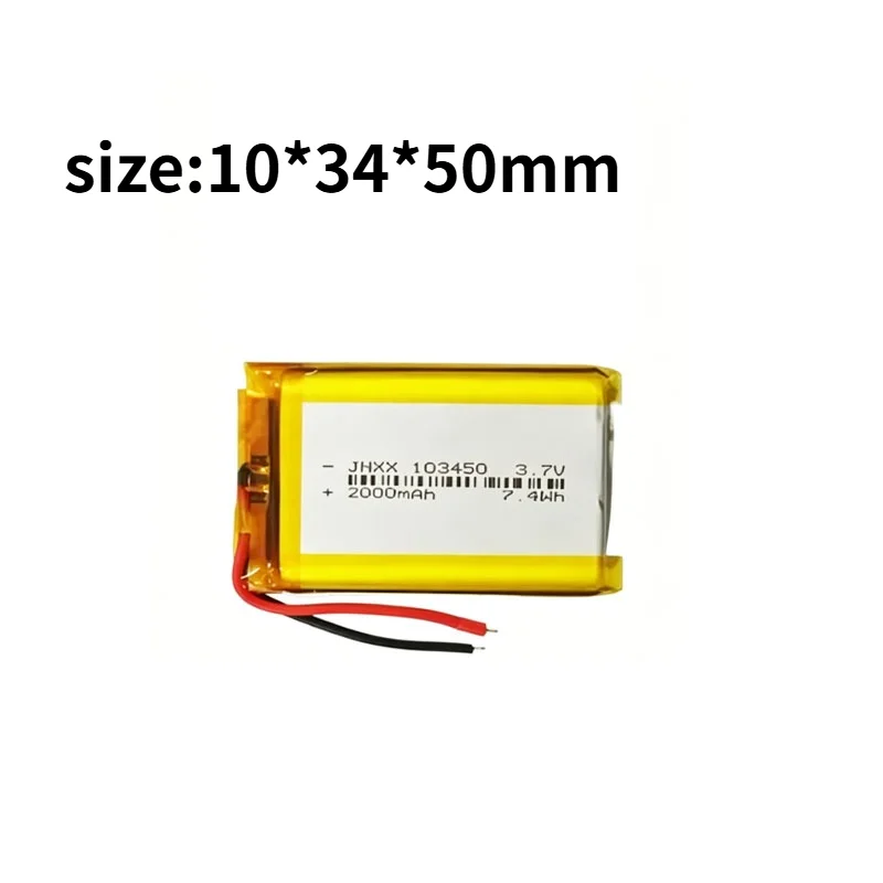 Hotsale 3.7V 2000mAh 103450 Polymer Lithium Rechargeable Battery Jst PH 2.0mm 2pin Plug for Camera GPS Navigator MP5 Headset