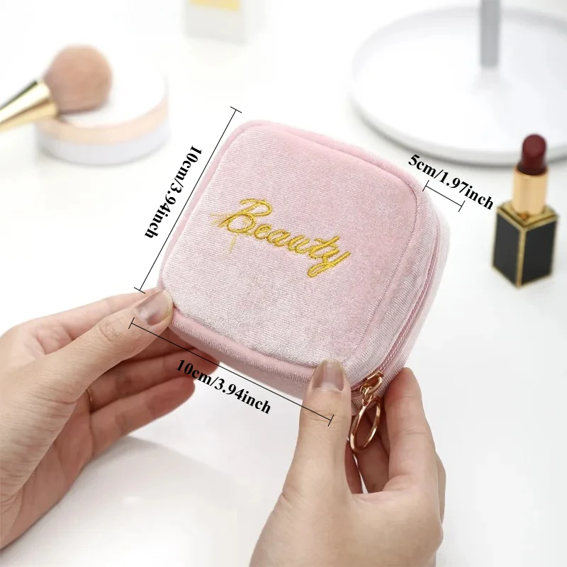 1Pc Small Cosmetic Bags For Women, Perfect For Travel, Featuring A Zipper For Earphones, Sanitary Napkins, And Lipstick Storage.