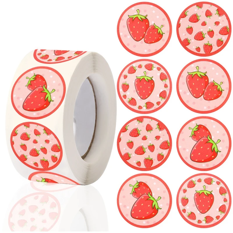 500 Uds. Pegatina redonda de fresa rosa, sello de sobre, pegatina de regalo, decoración de flores, papelería, etiquetas adhesivas, decoración de fiesta de cumpleaños