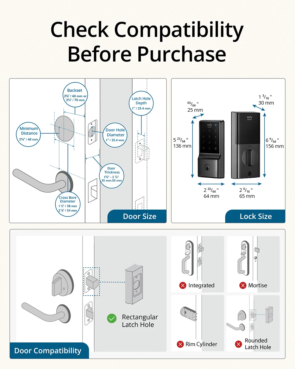 eufy Security C210(E110) Smart Lock 5-in-1 Keyless Entry Door Lock Built-in WiFi Deadbolt Smart Door Lock No Bridge Required