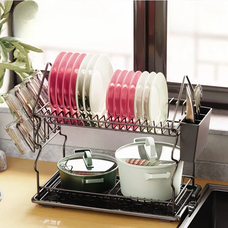 Carbon Steel Large Size Draining Dish Rack Storage Kitchen Multi-functional Tableware Shelf Organizer Household Storage Holder