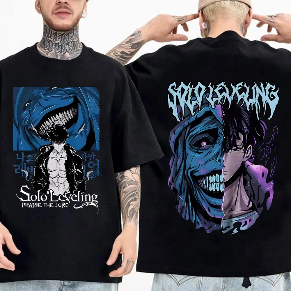 High Quality Soft Tshirt Japanese Anime Solo Leveling T Shirt Men Sung Jinwoo Cartoon Graphic Tees Harajuku Short Sleeve image 5