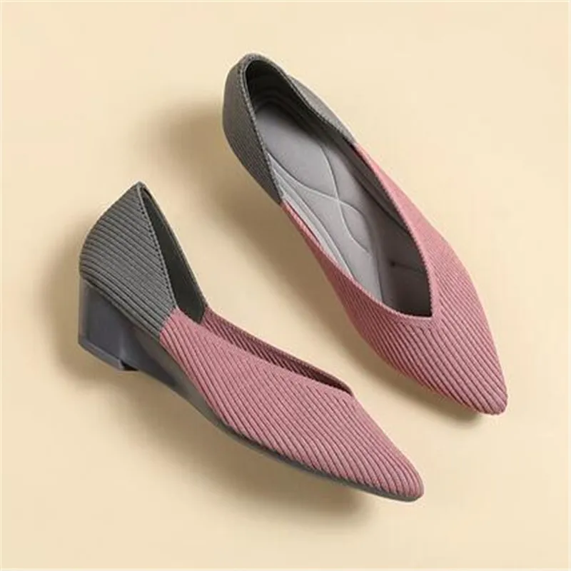 2023 Printing Women Shoes Flats Single Shoes Spring Autumn Knitted Pointed Shoes Flat Comfortable Plus Size 43